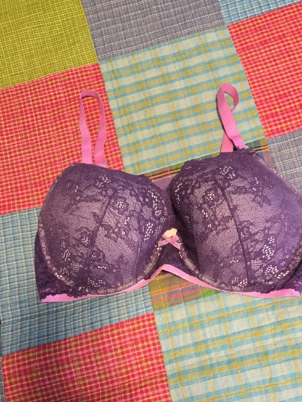 Victoria's Secret Purple Lace Push-Up Bra with Pink Straps